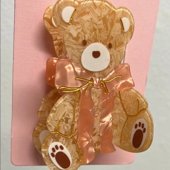 NWT ⚜️🧸⚜️ PIPER K Adorable Teddy Bear Hair Clip in Pink and Brown - Picture 2 of 9